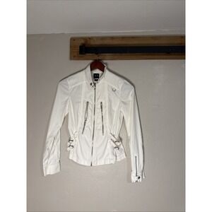 Armani Exchange Jacket  Adjustable Waist Loads Of Zippers Women's White Medium